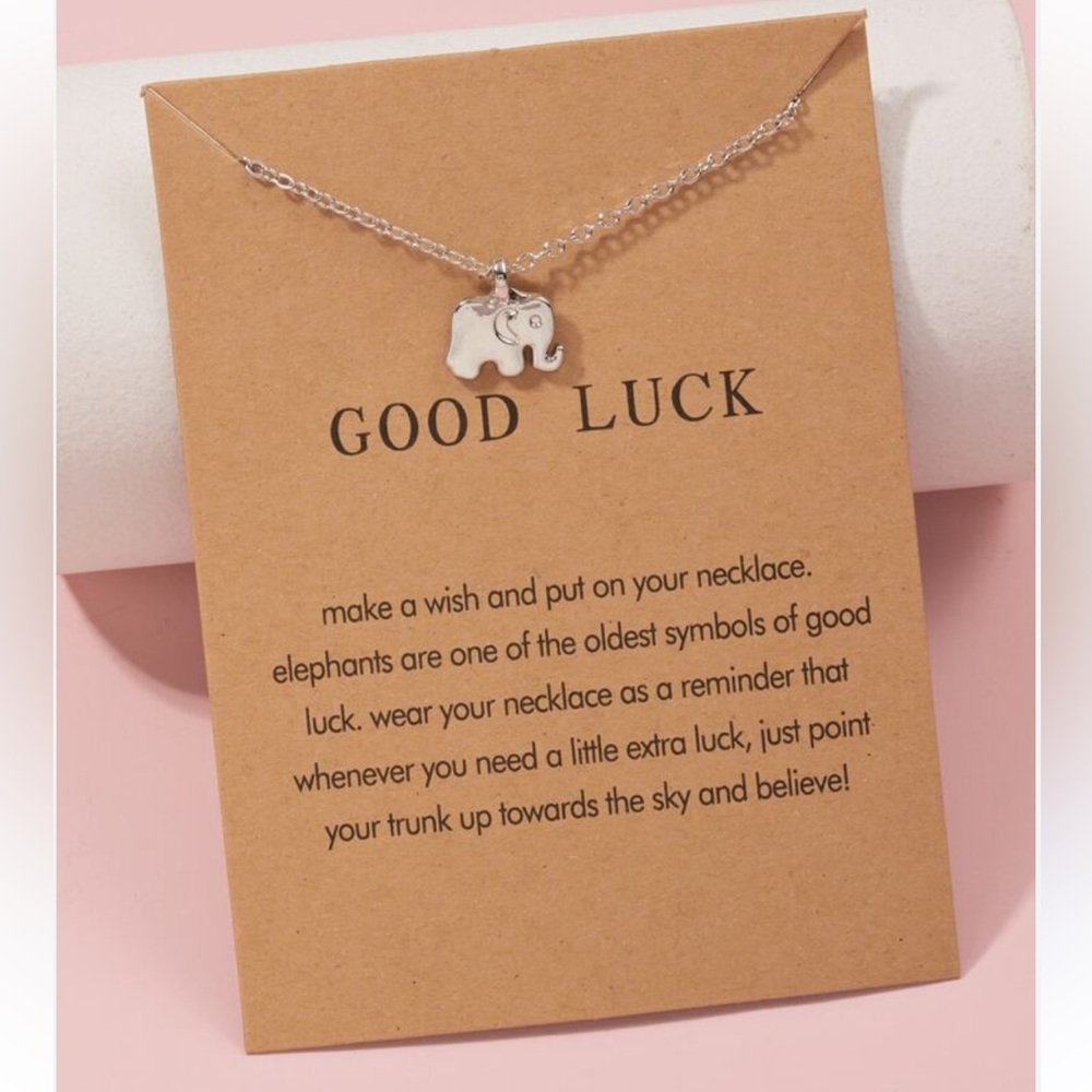 Silver Good Luck Elephant Necklace with card dainty cute gift chain tiny